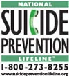 National Suicide Prevention Lifeline logo with a phone number: 1-800-273-8255 and website: www.suicidepreventionlifeline.org. The word SUICIDE has a green phone graphic between the letters.